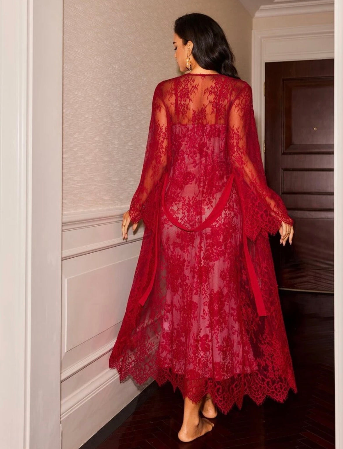 Merline Floral Night Gown + Robe - Red