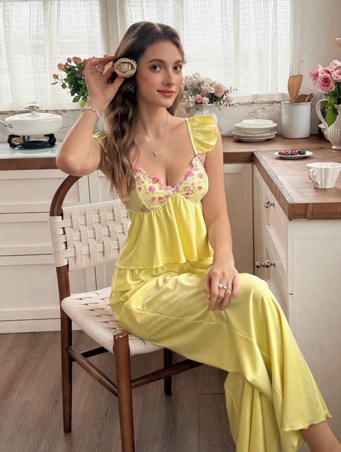 Elina Floral Pajamas Set - Yellow