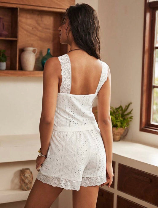 Gia Knitted Two Piece Pajamas - White