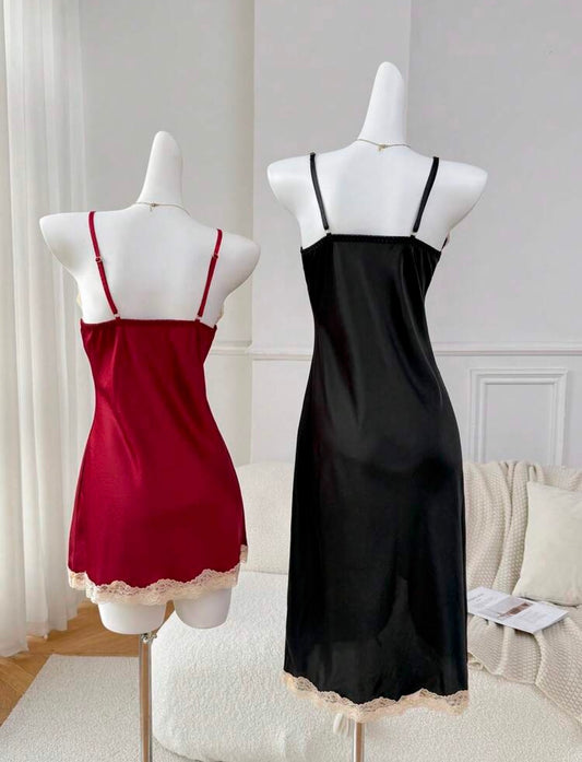 Emily Two Packs Night Gown - Black & Wine Red