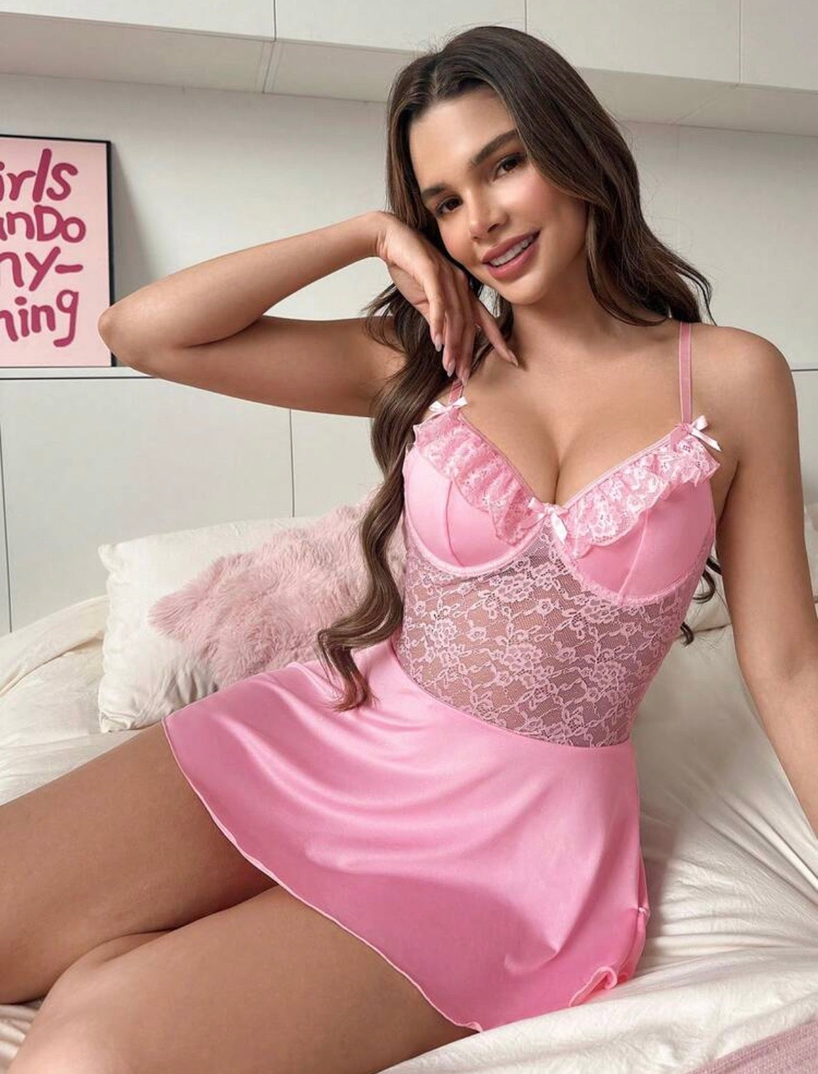 Estella Lace Babydoll Suspender - Pink