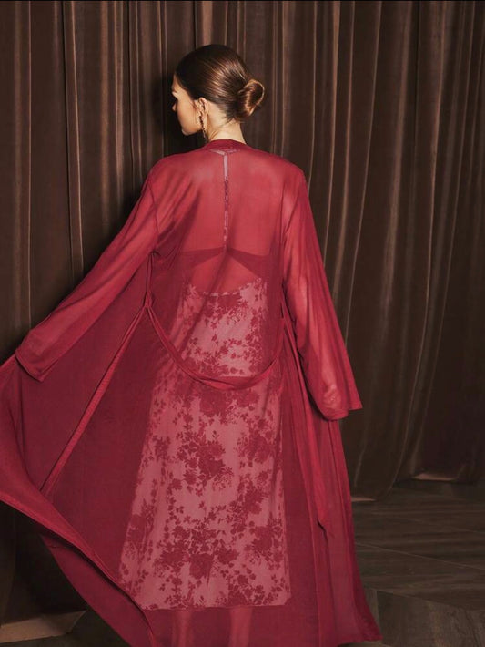 Flavia Floral Night Gown + Robe - Red