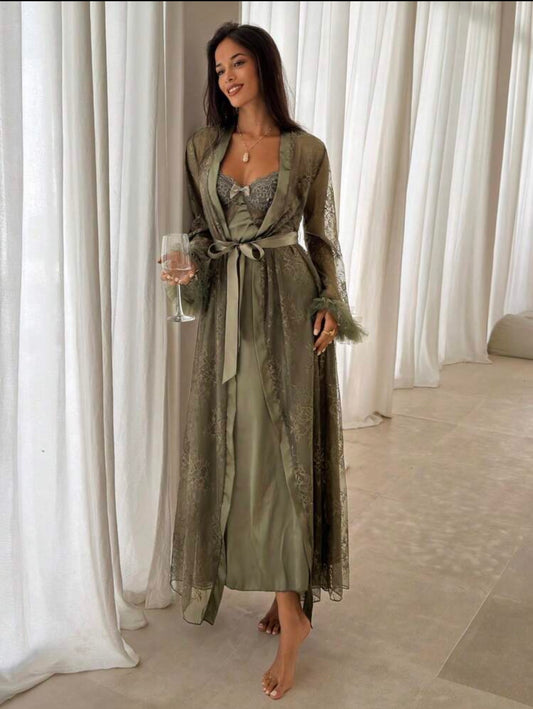 Kezia Night Gown + Robe - Olive