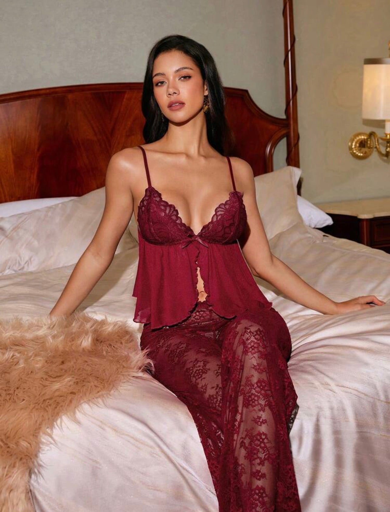 Ally Two Piece Pajamas Set - Wine Red