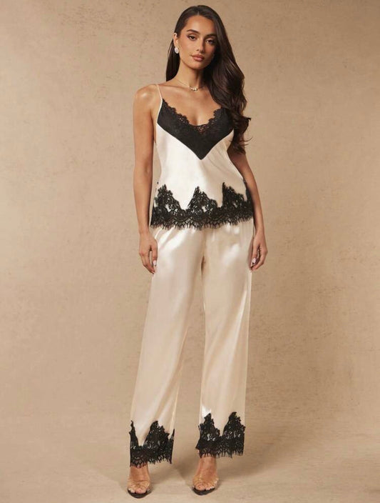 Kiya Silk Lace Pajamas Set - Ivory