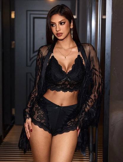 Elze Mesh Lace Night Gown + Robe