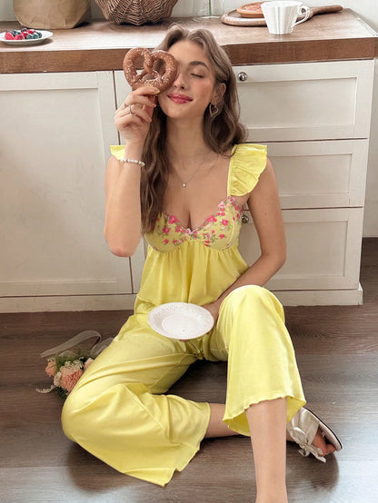 Elina Floral Pajamas Set - Yellow