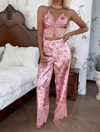 Sora Silk Lace Pajamas - Pink