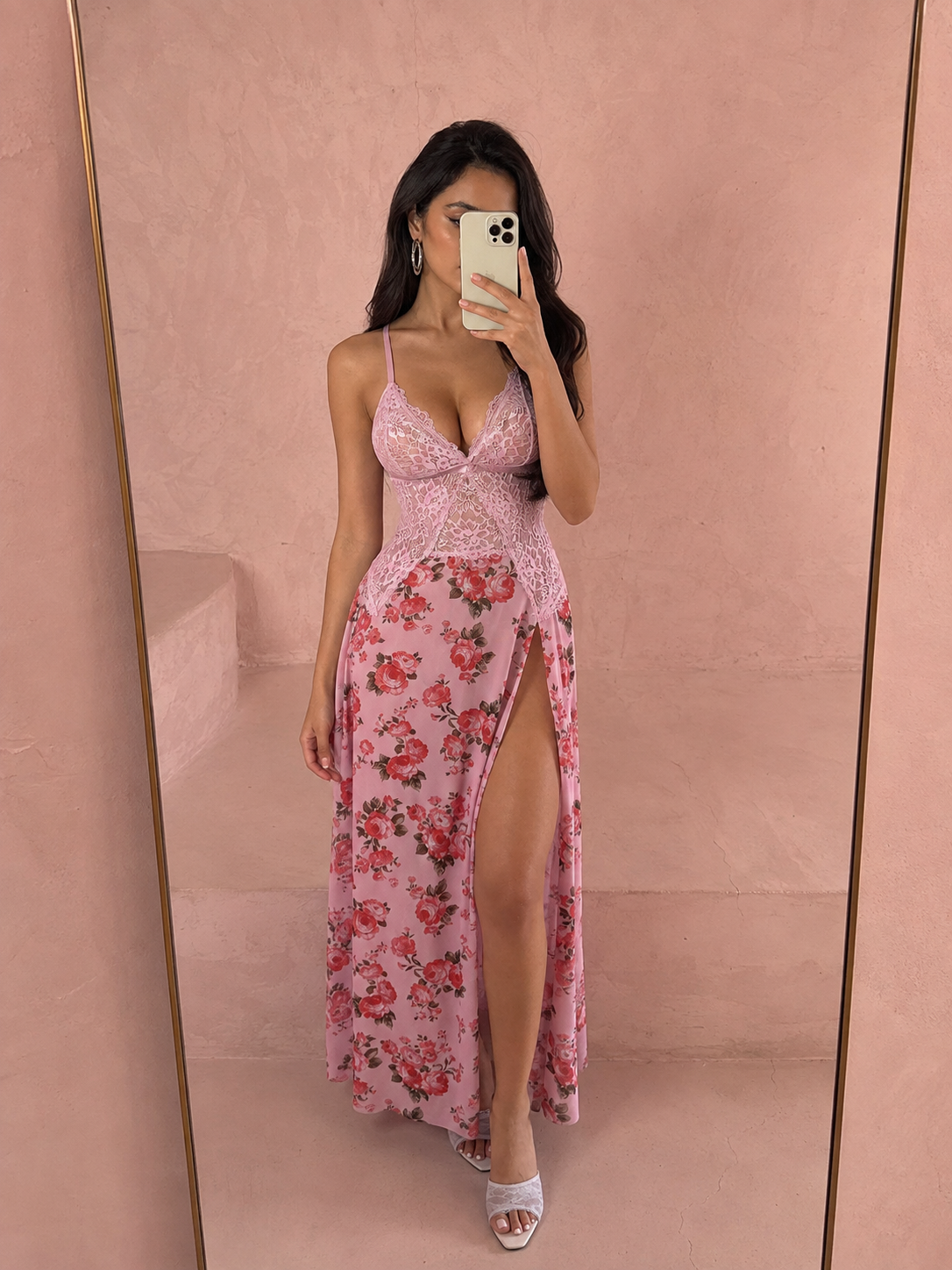Feline Floral High Cut Night Wear - Pink