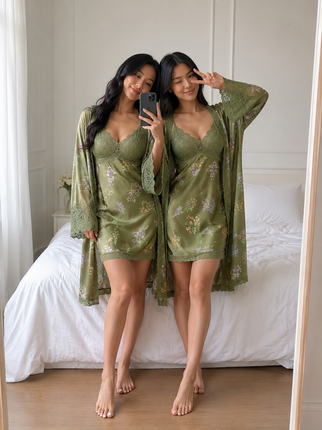 Soleil Silk Lace Night Gown Set