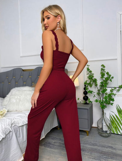 Elle Ribbed Pajamas Set - Burgundy