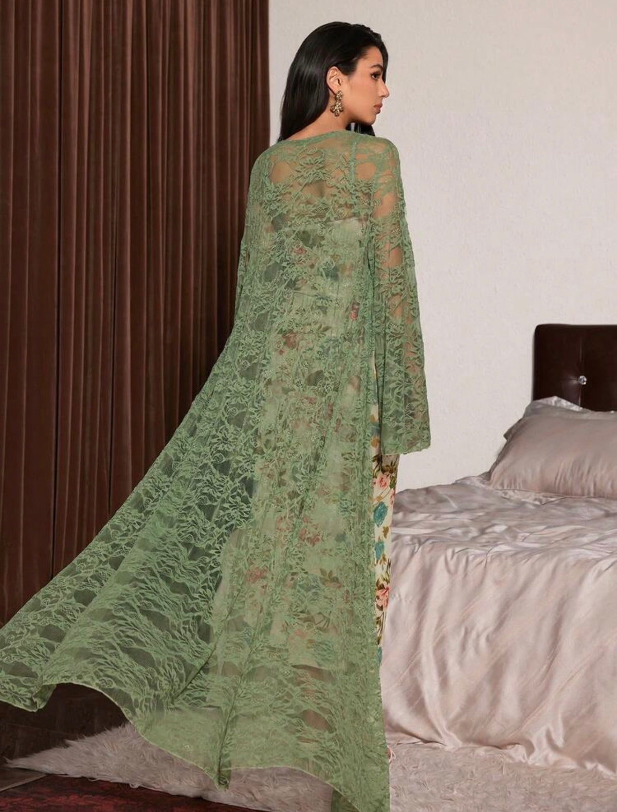 Delarossa Floral Night Gown + Robe - Sage Green