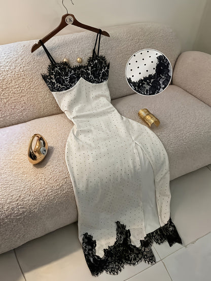 Maya High Cut Dots Night Gown - White