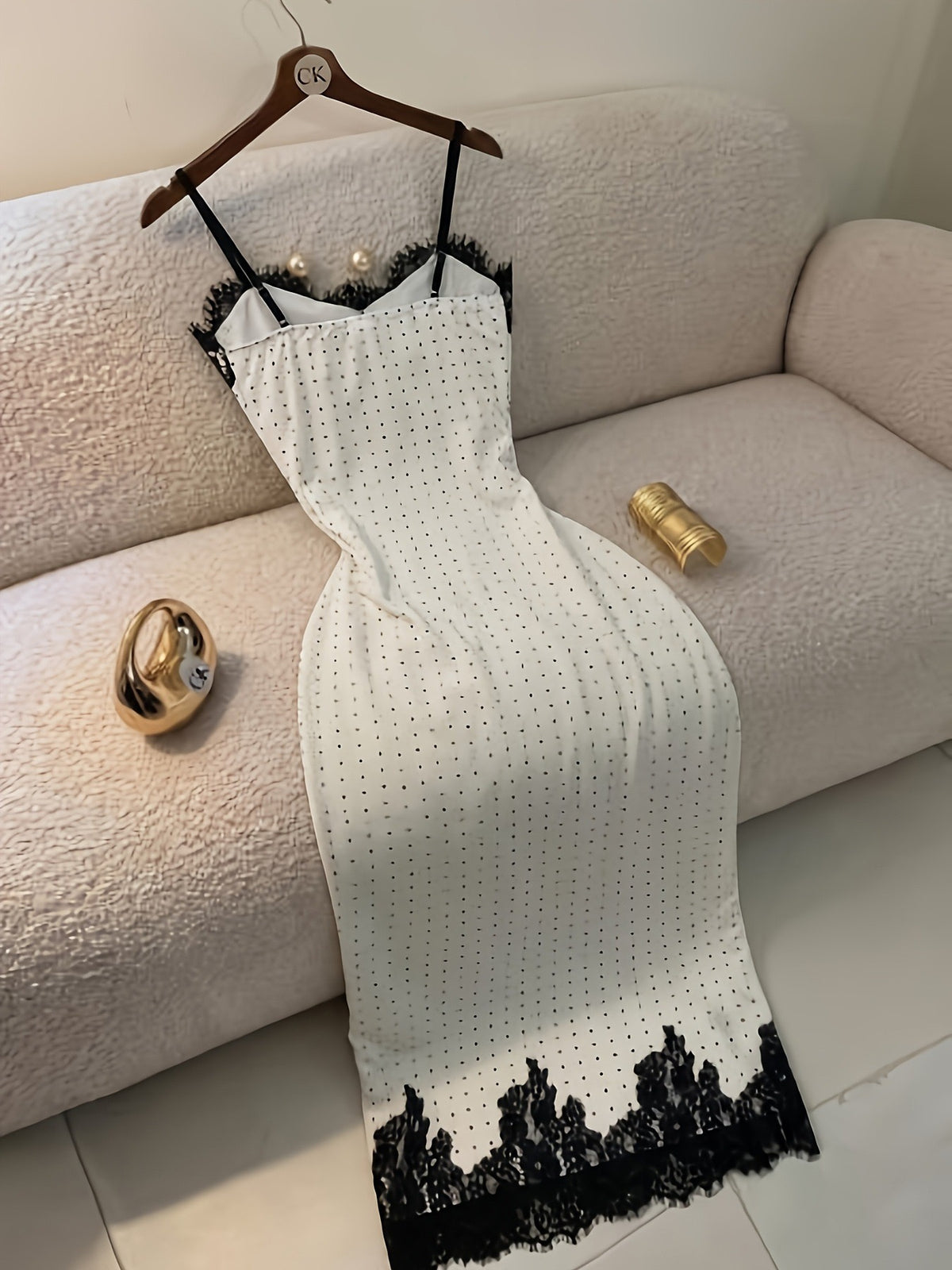 Maya High Cut Dots Night Gown - White