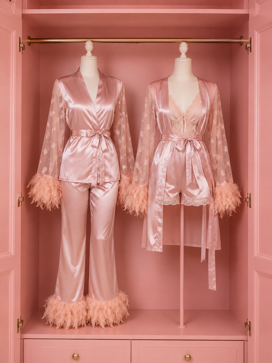 Mia Silk Mesh Fur Robe Set