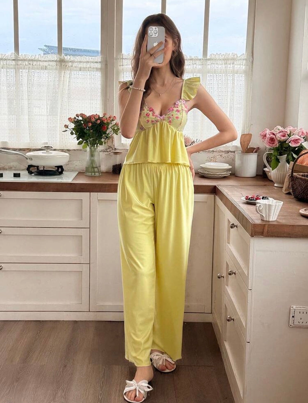 Elina Floral Pajamas Set - Yellow