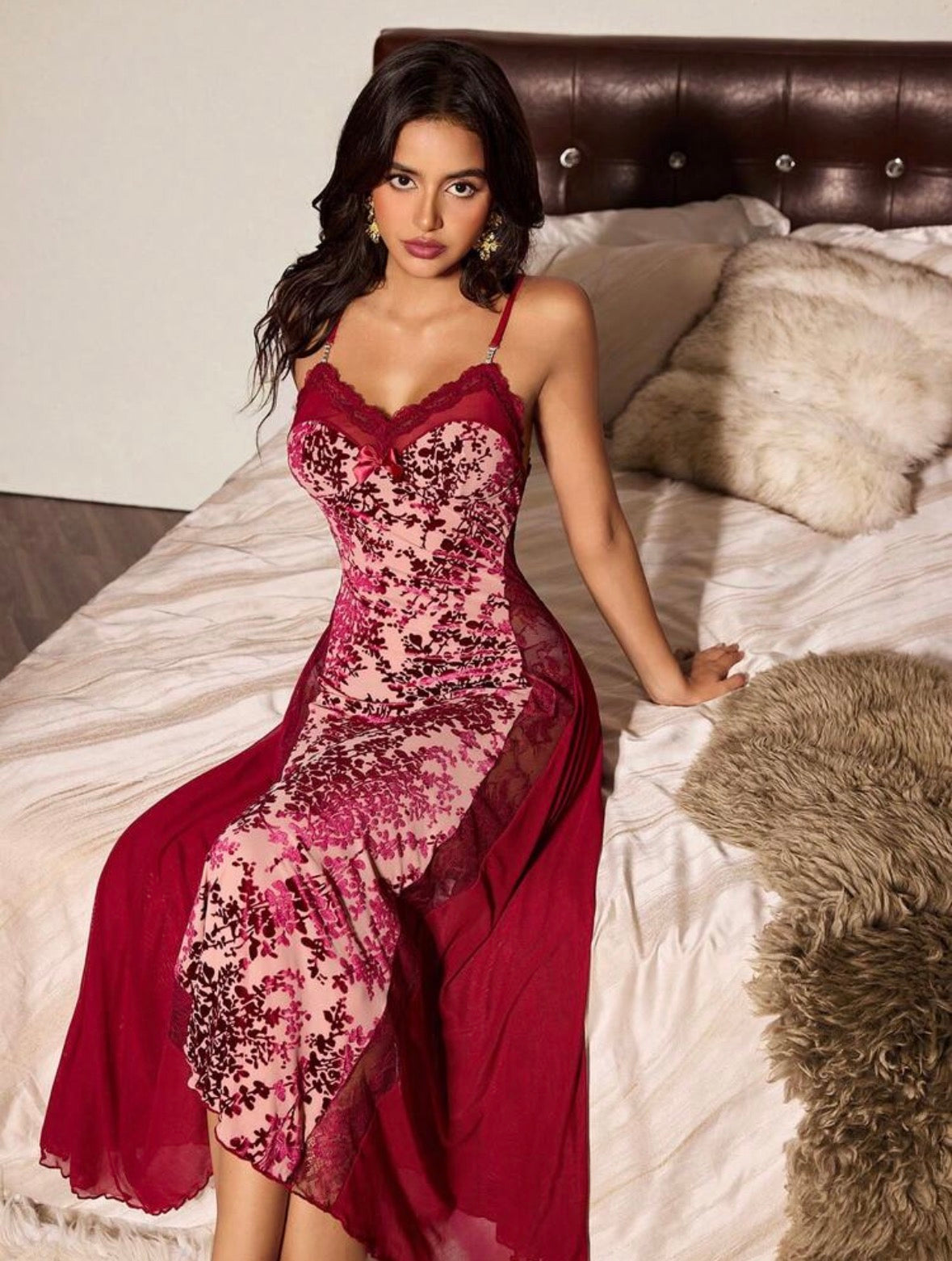 Feline Floral Velvet Touch Night Gown