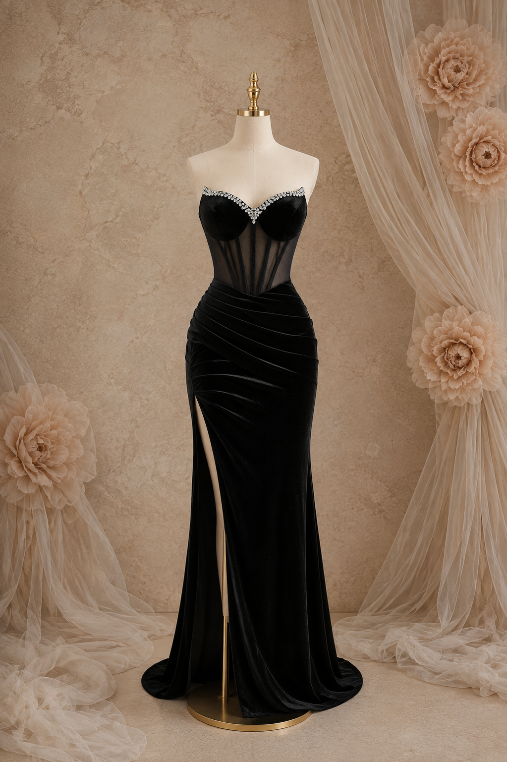 Polly Tube Velvet Bustier Elegant Black Dress