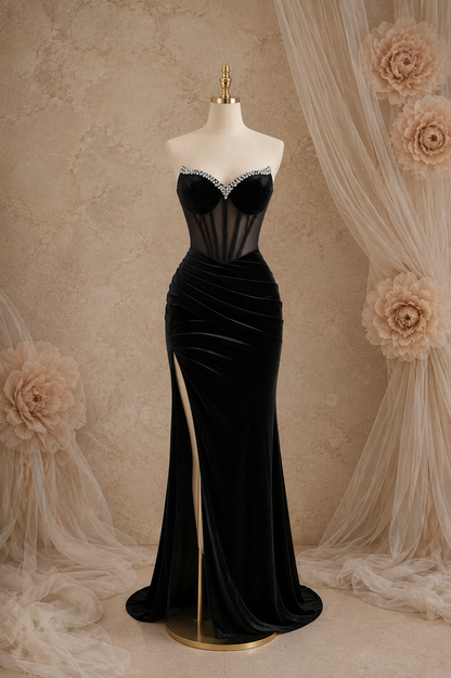 Polly Tube Velvet Bustier Elegant Black Dress