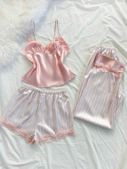 Levera Silk 3 Piece Pajamas - Pink