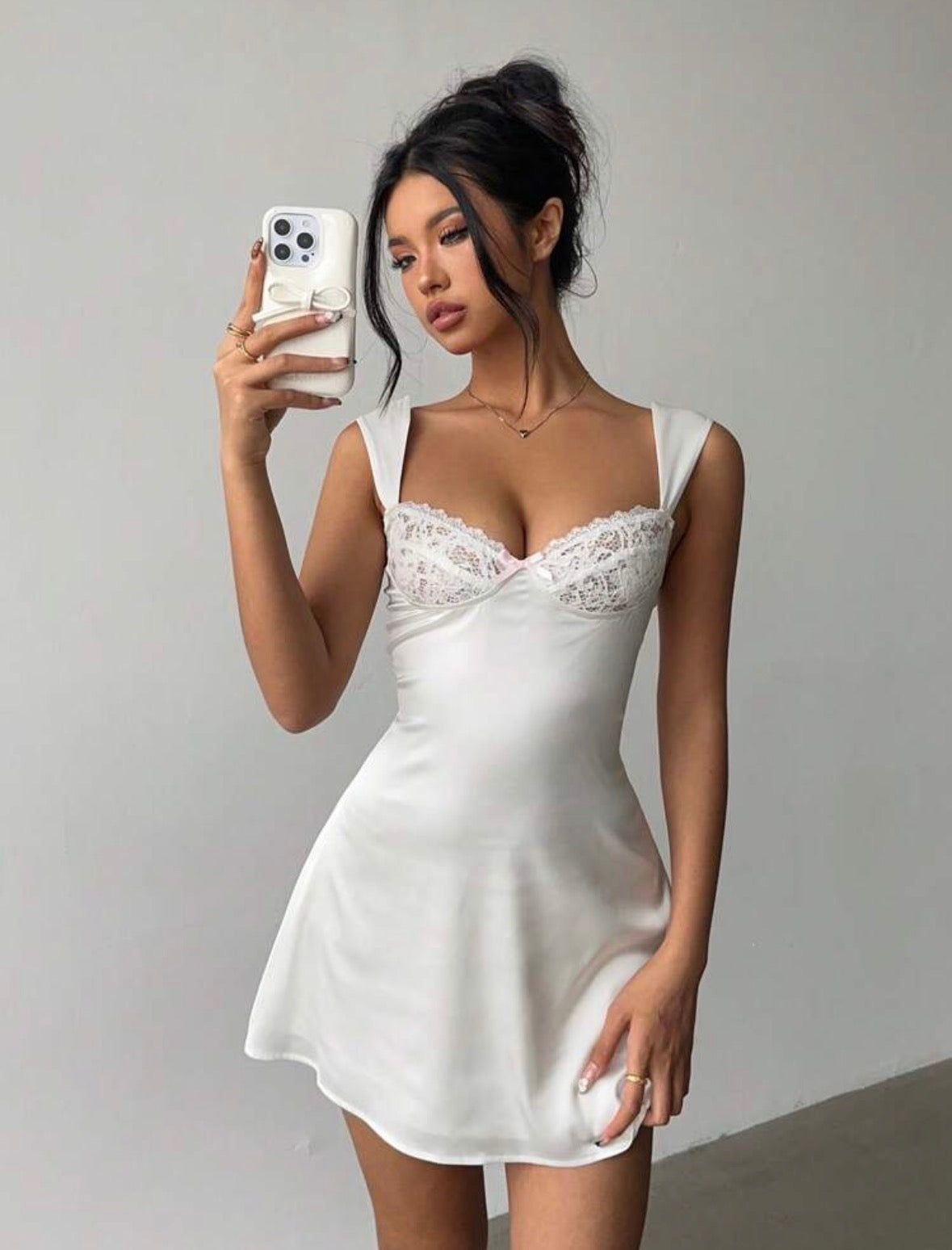 Elena Silk Lace Mini Night Gown