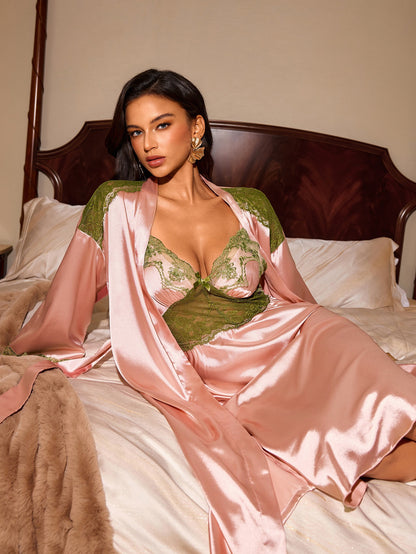 Chanel Silk Sleepwear + Robe - Pink