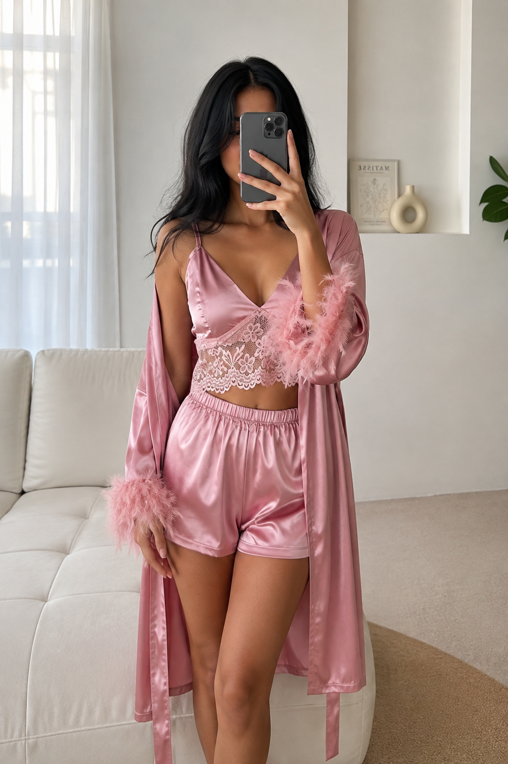 Kelly Silk 3 Packs Gown Set Fur Robe