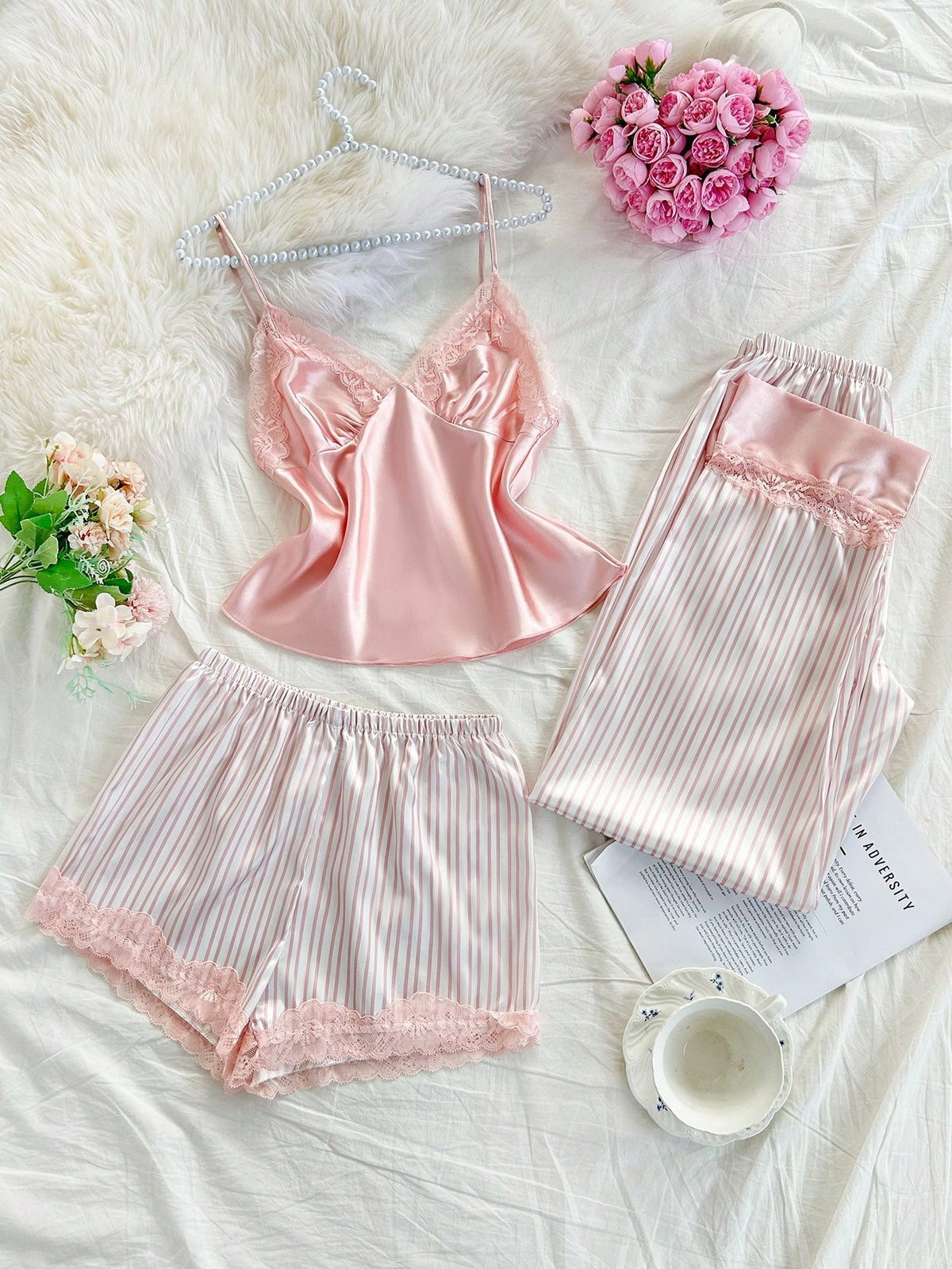 Levera Silk 3 Piece Pajamas - Pink
