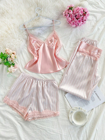 Levera Silk 3 Piece Pajamas - Pink