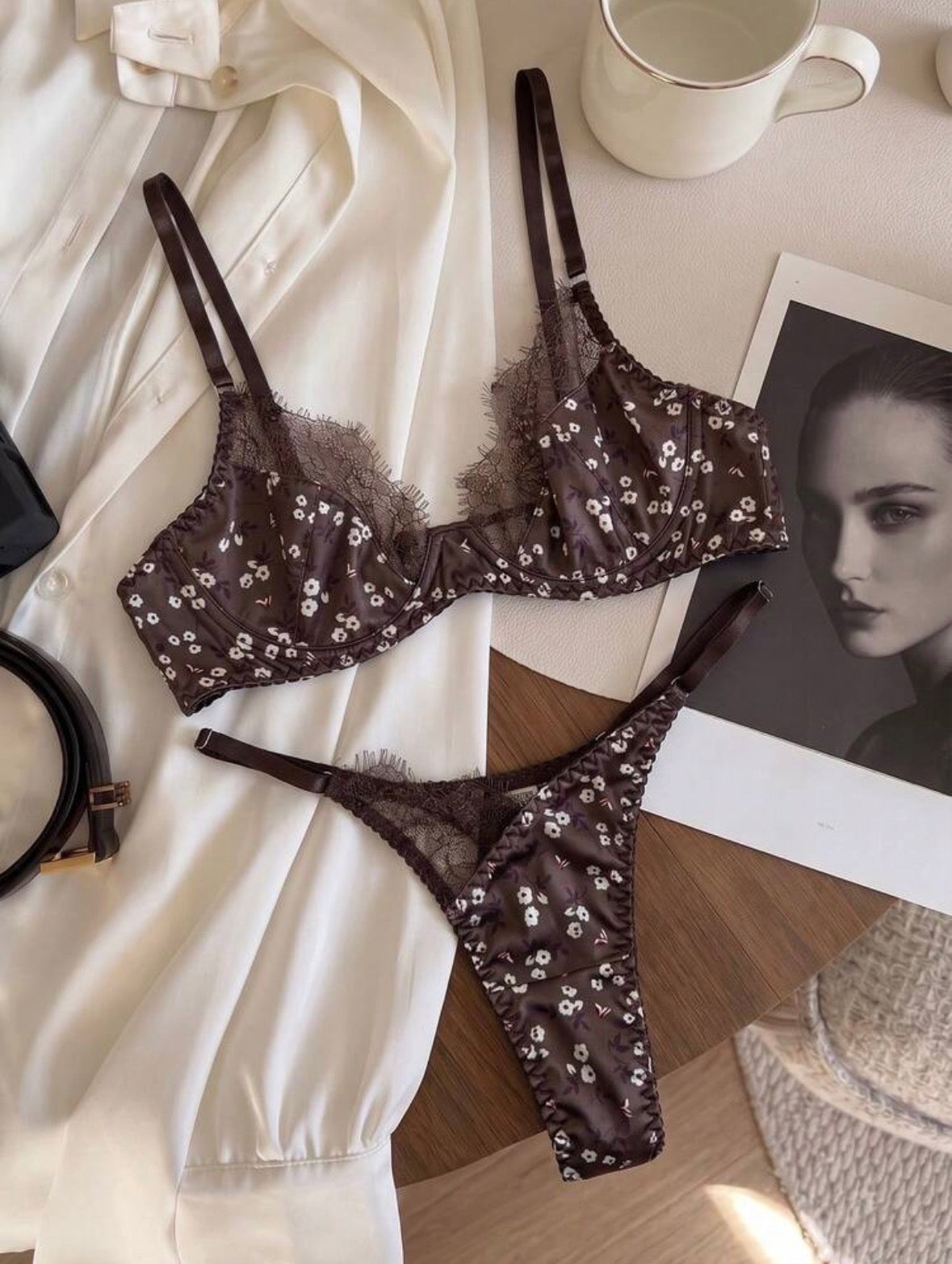 Monalize Two Piece Lingerie - Brown