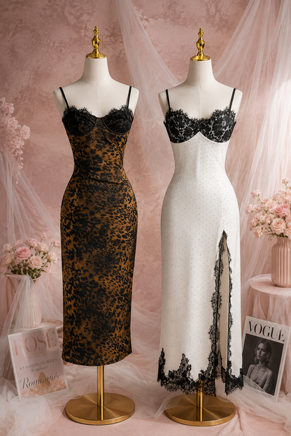 Maya High Cut Dots Night Gown - White