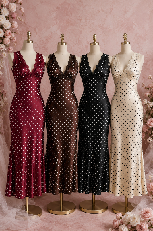 Sarah Polka Bodycon V Neck Gown