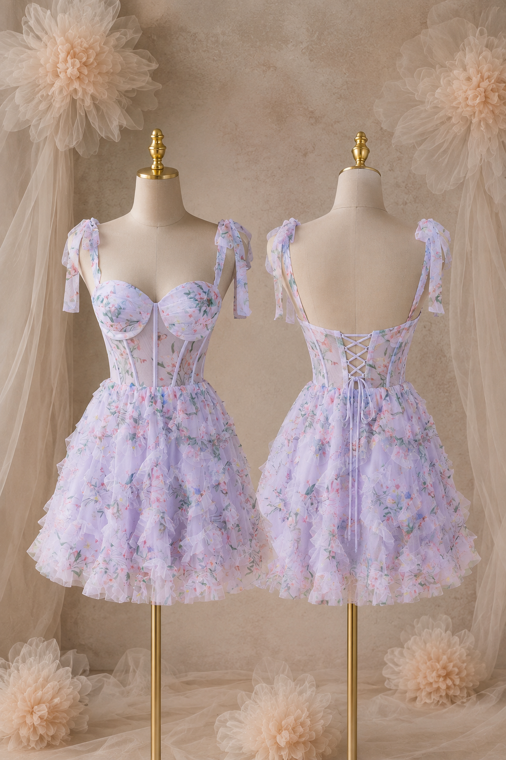 Victorie Mesh Embroidery Floral Flare Dress