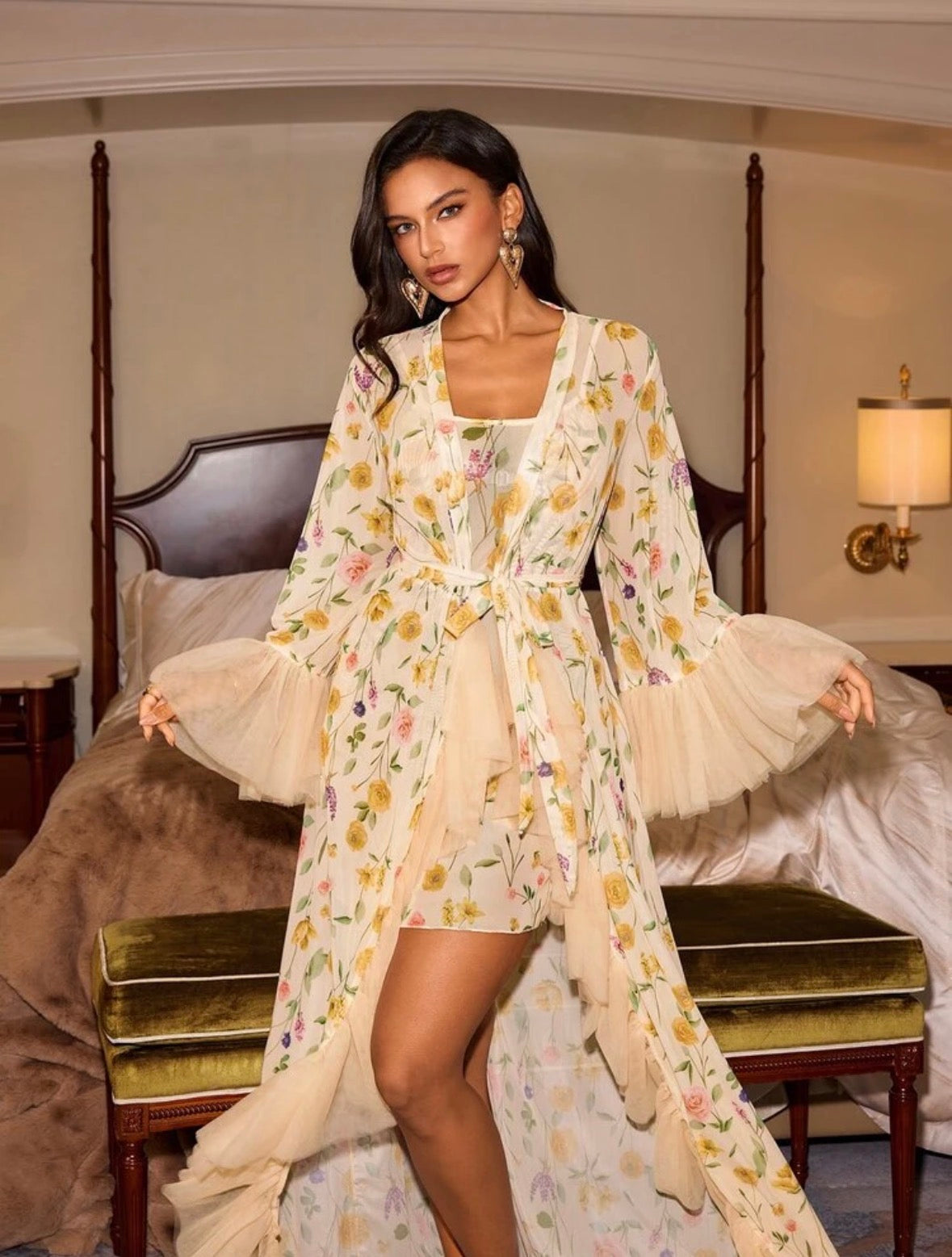 Summer Night Gown + Luxe Fur Robe - Yellow