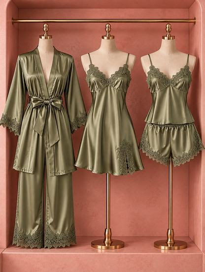 Noura Silk 5 Packs Pajamas Set - Olive