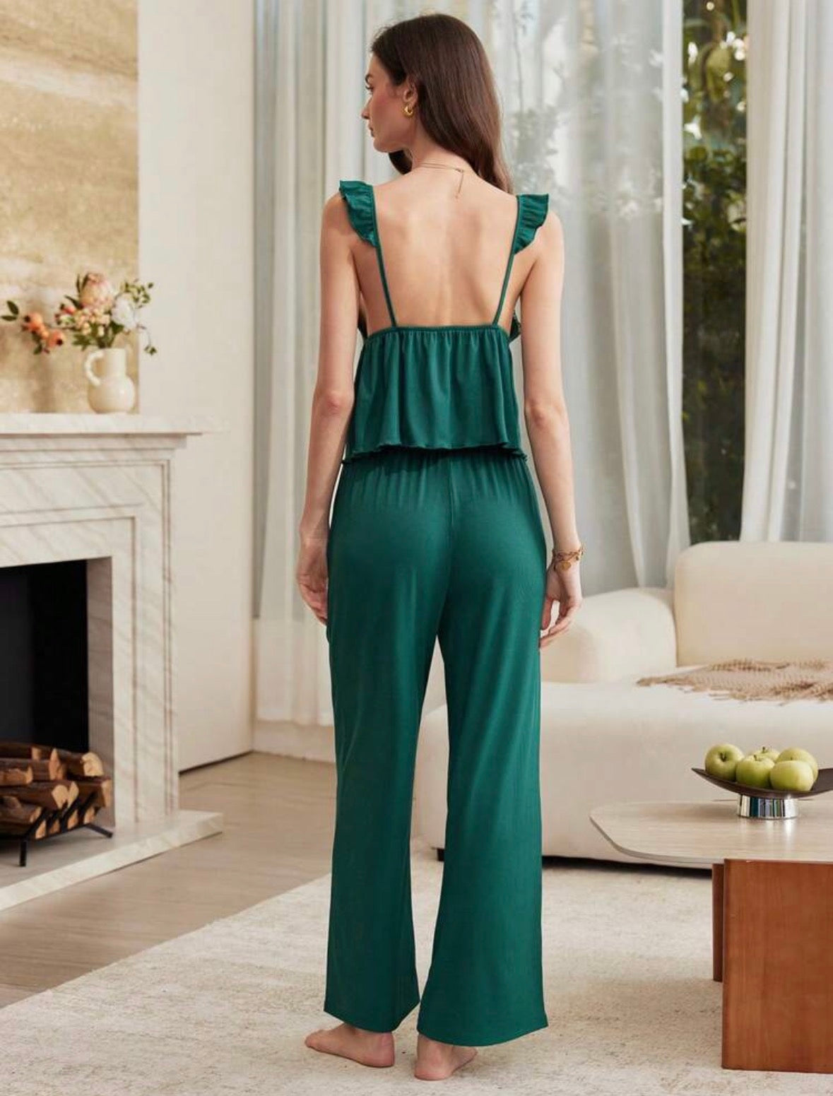 Noira Silk Lace Pajamas Set - Emerald