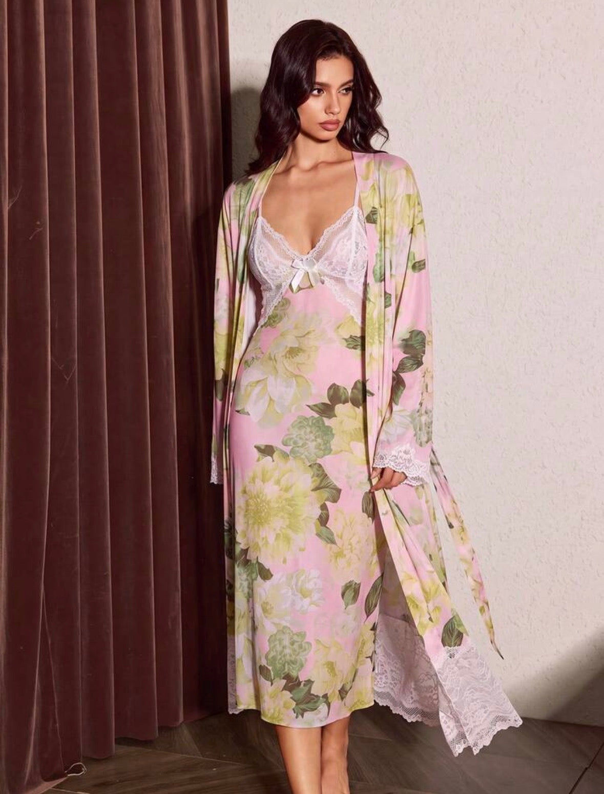 Lemon Mesh Night Gown + Robe