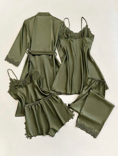 Noura Silk 5 Packs Pajamas Set - Olive