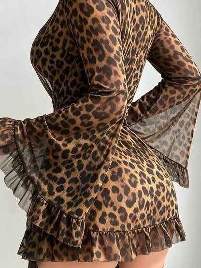 Leopard Bodysuit Set - Brown