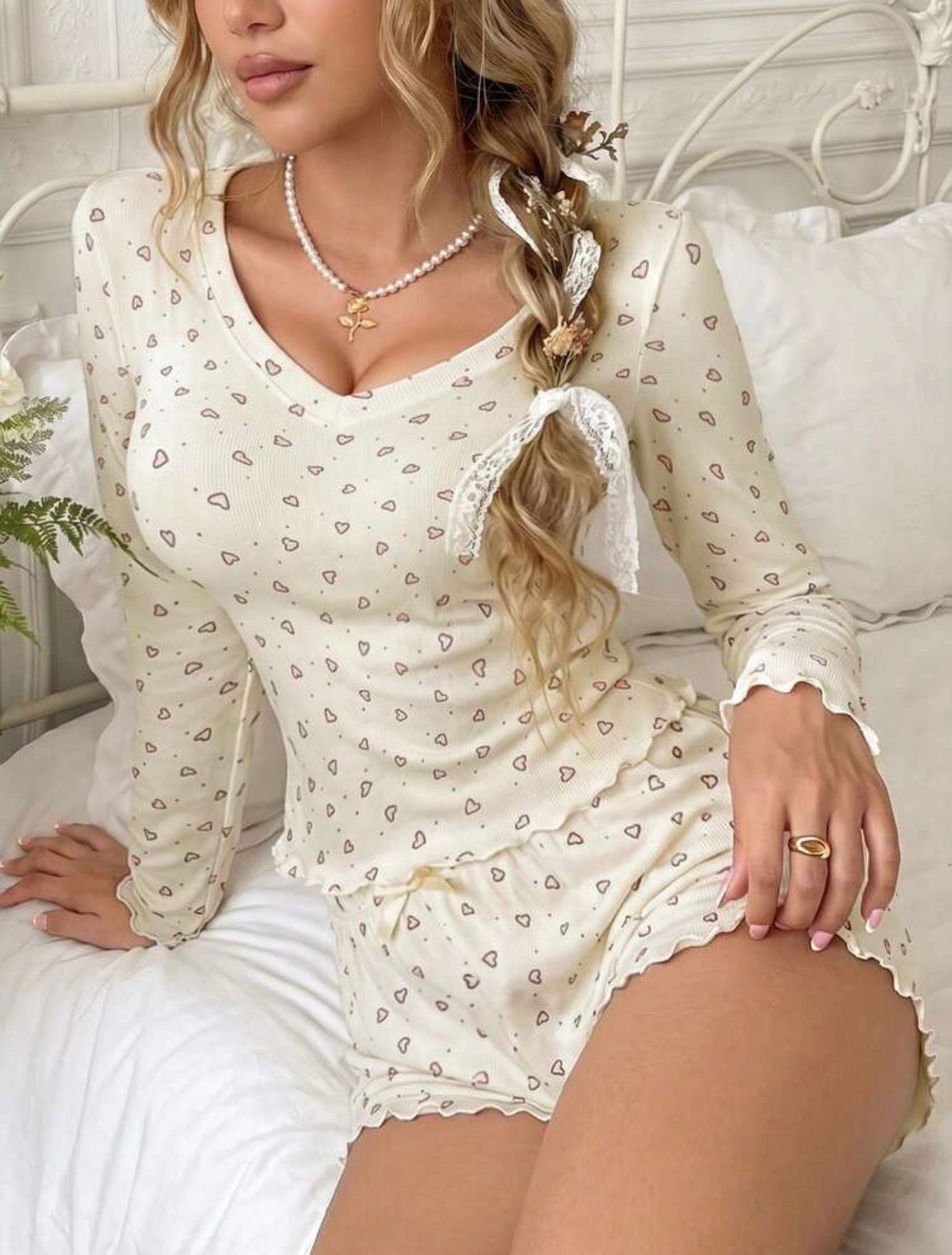 Lovie Dots Long Sleeve Pajamas Set - Ivory