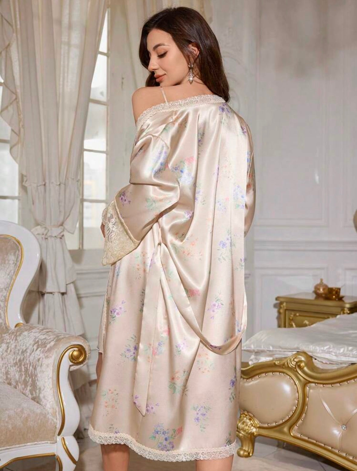 Soleil Silk Lace Night Gown Set
