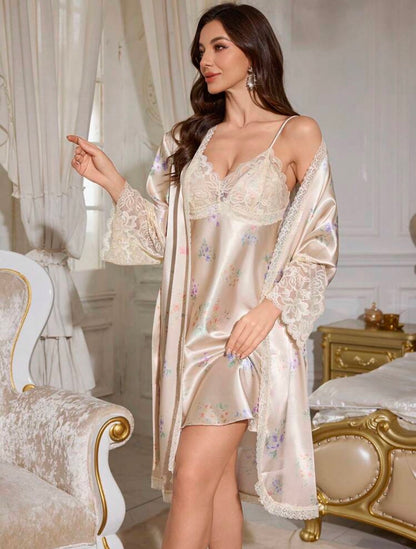 Soleil Silk Lace Night Gown Set