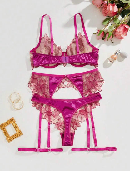 Kira 4 Piece Lingerie - Fuchsia