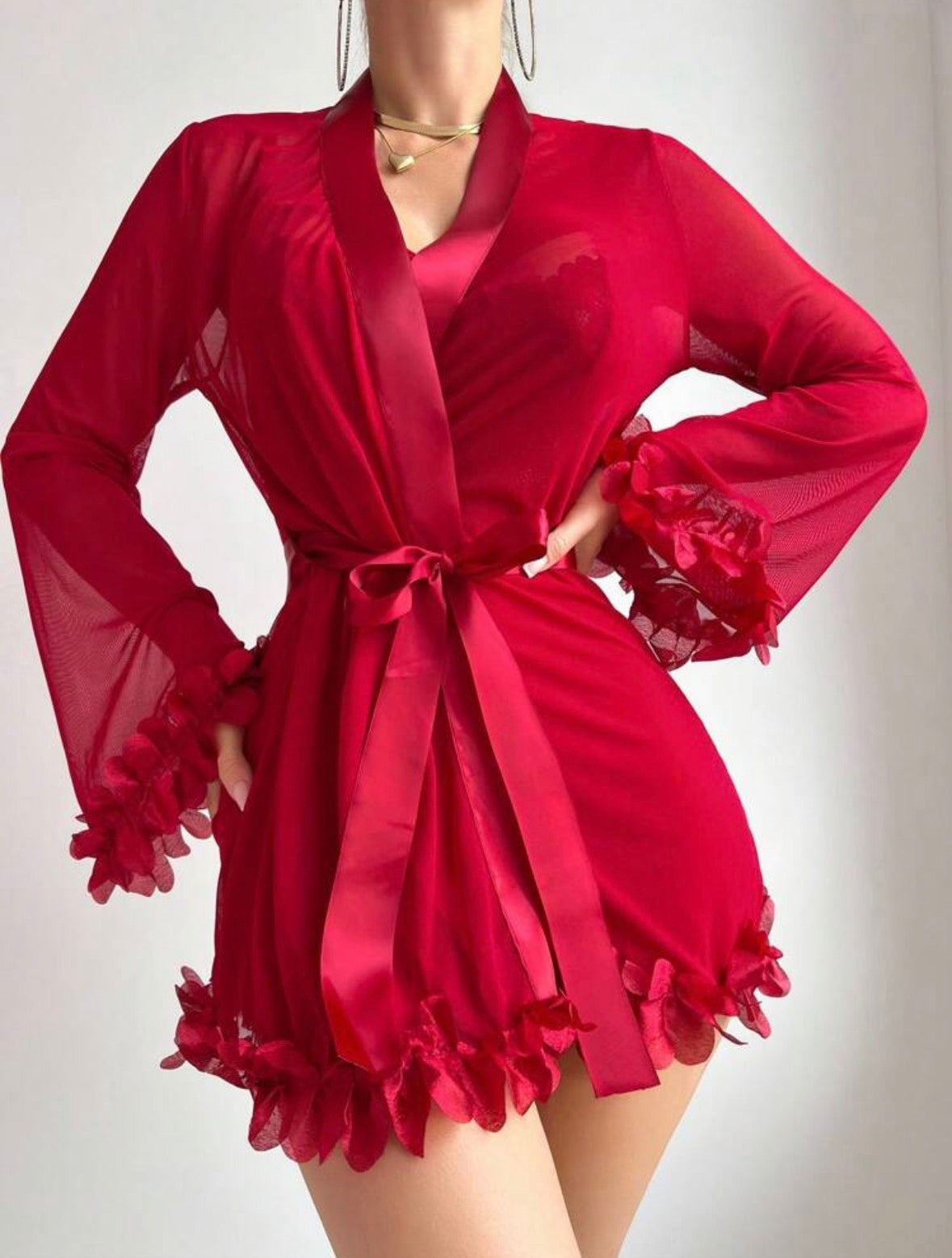 Stargirl Mesh Sleepwear + Robe - Red