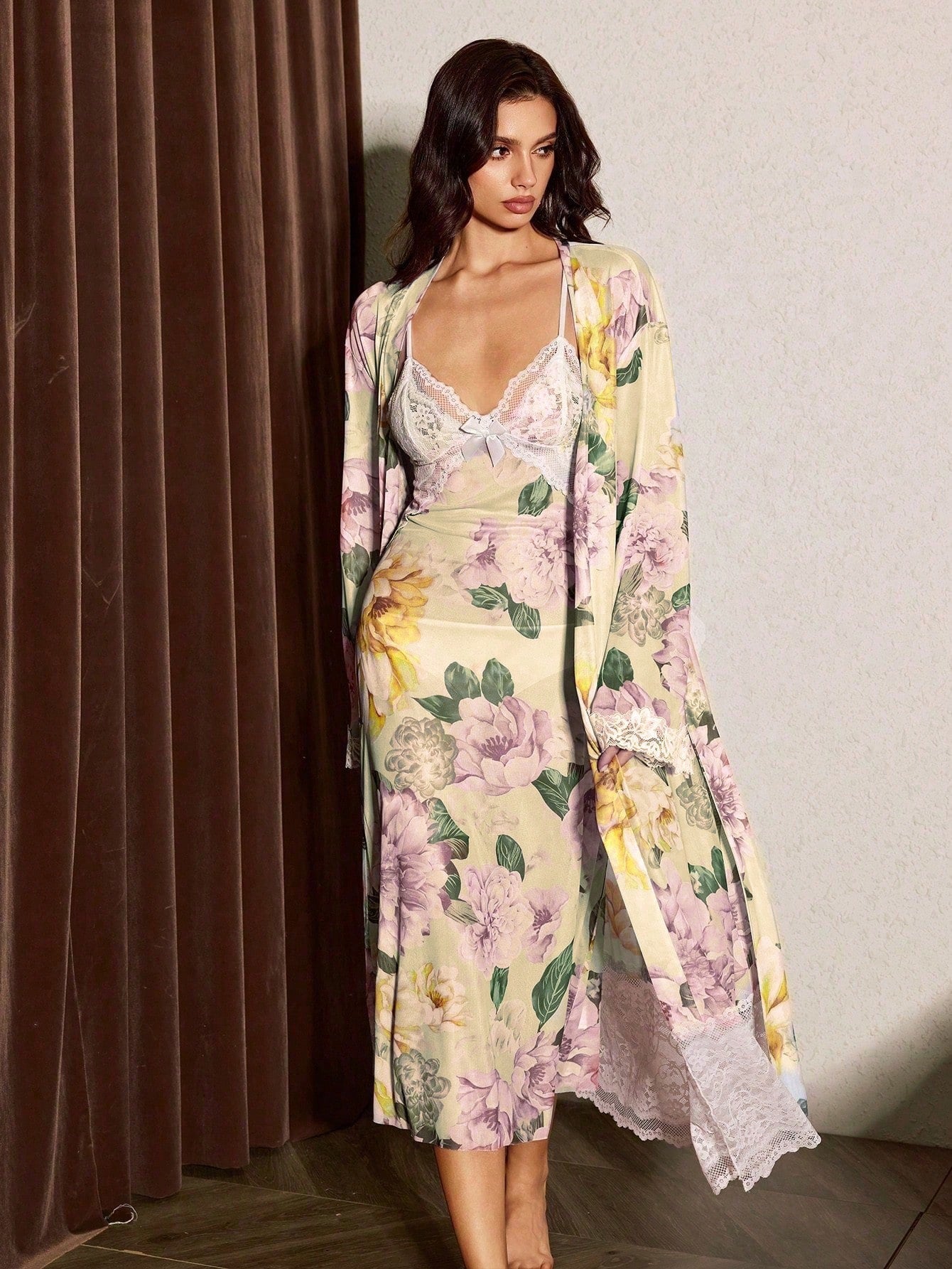 Lemon Mesh Night Gown + Robe - Yellow