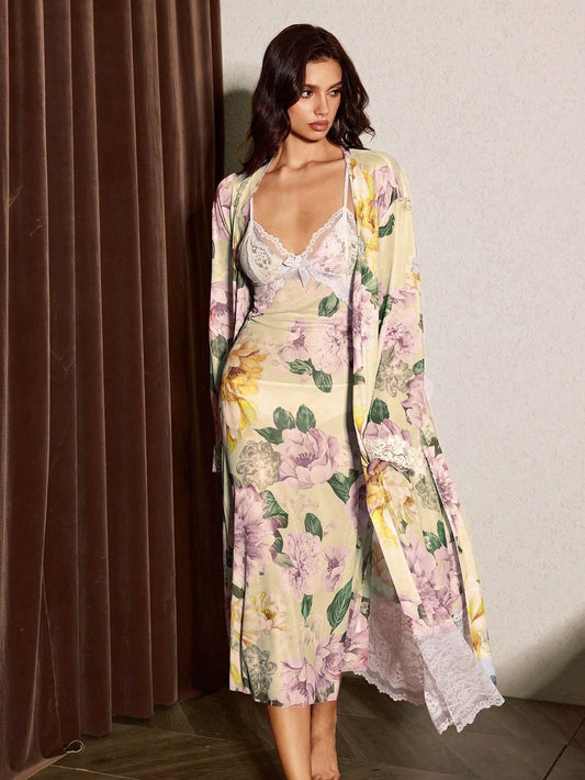 Lemon Mesh Night Gown + Robe - Yellow