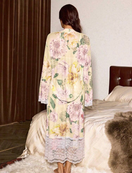 Lemon Mesh Night Gown + Robe - Yellow