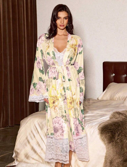 Lemon Mesh Night Gown + Robe - Yellow