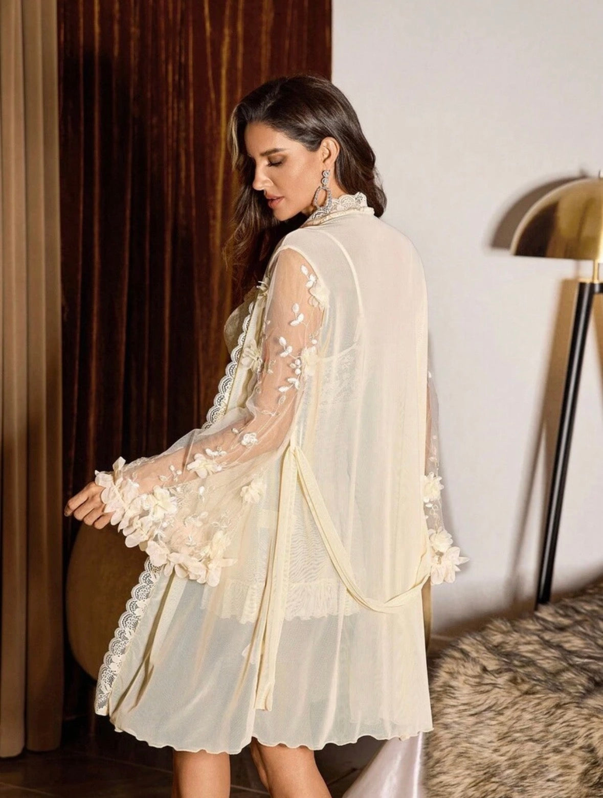 Melly Mesh Floral Night Gown + Robe - Butter Yellow