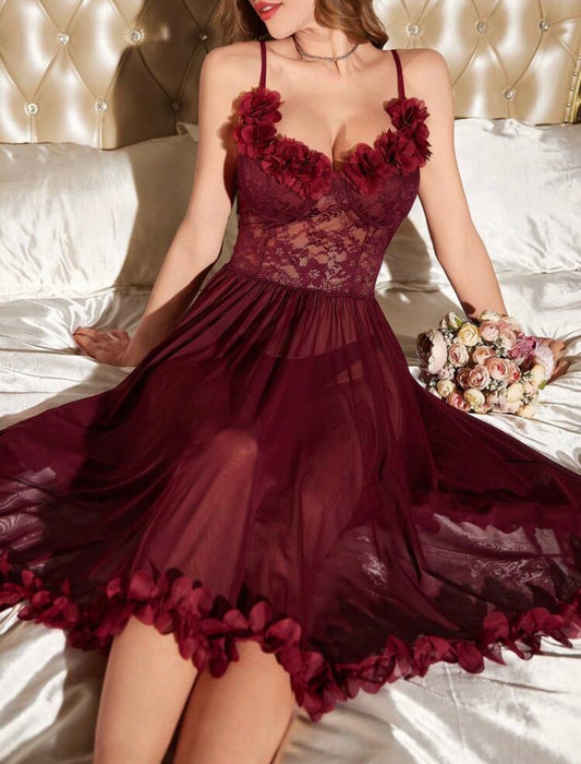 Elise Mesh Night Gown - Burgundy